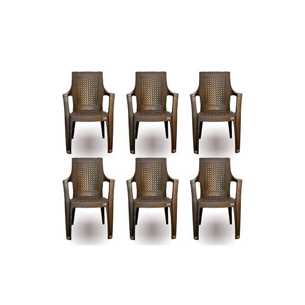 Binani Futura Heavy Duty Structure Plastic Chair for Home, Office, Garden and Restaurents (Brown, Set of 6)