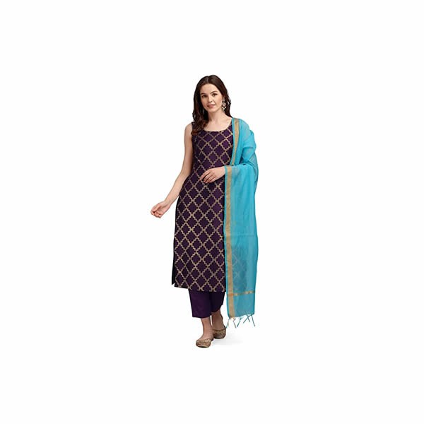 Women's Motifs Silk Blend Kurta Pant and Chanderi Dupatta Set