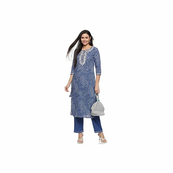 Women's Cotton Embroidered Straight Kurta Pant Set