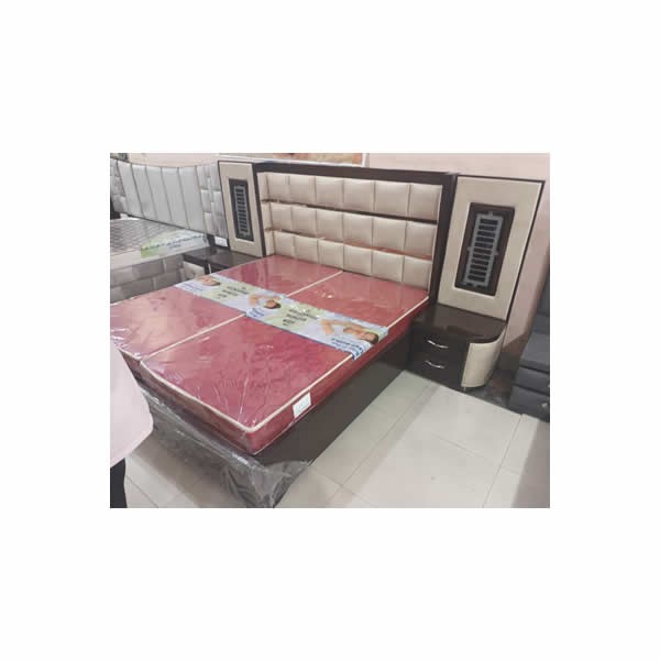 White and Black Wooden Double Bed, With Storage