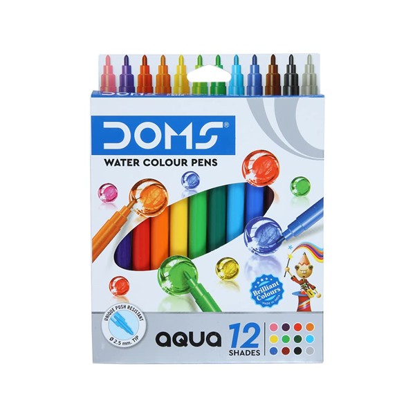 DOMS Aqua Non-Toxic Watercolour Sketch Pen Set in Display Pack (12 Assorted Shades x 5 Set)