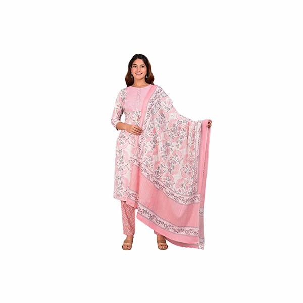 Women's Embroidered Floral Printed Straight Kurta with Pant and Dupatta for Women