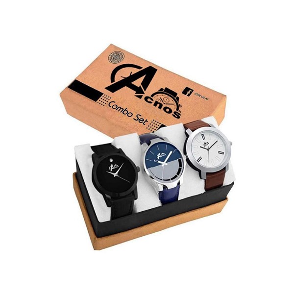 Acnos Analogue Men's Watch Multicolored Dial Multicolored Colored Strap (Pack of 3)