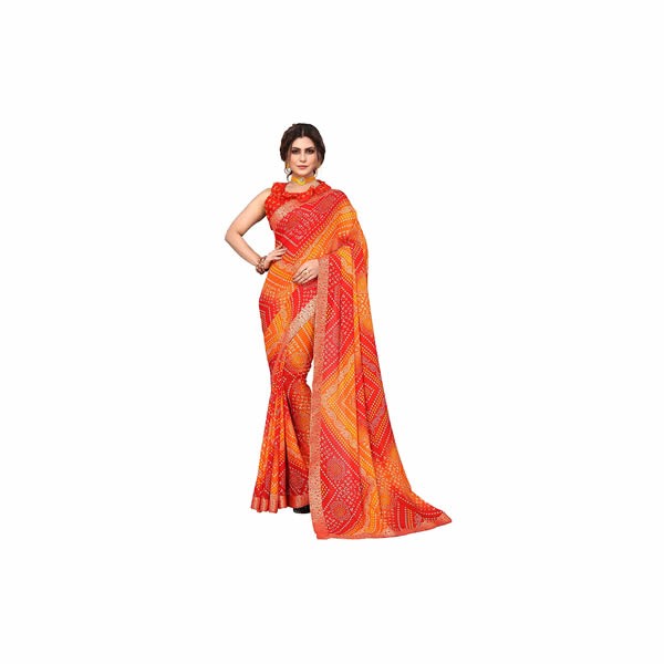 Women's Printed Georgette With Lace Saree With Blouse Piece
