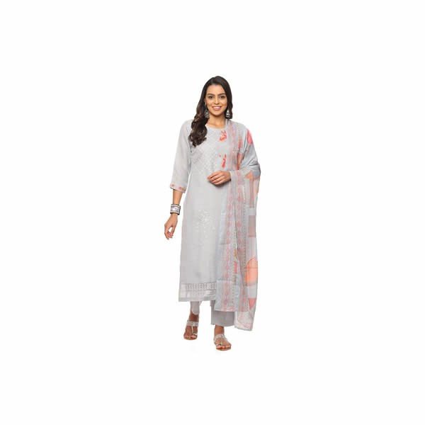 Women's Pastel Blue Linen Machine Embroidered Unstitched Suit Set