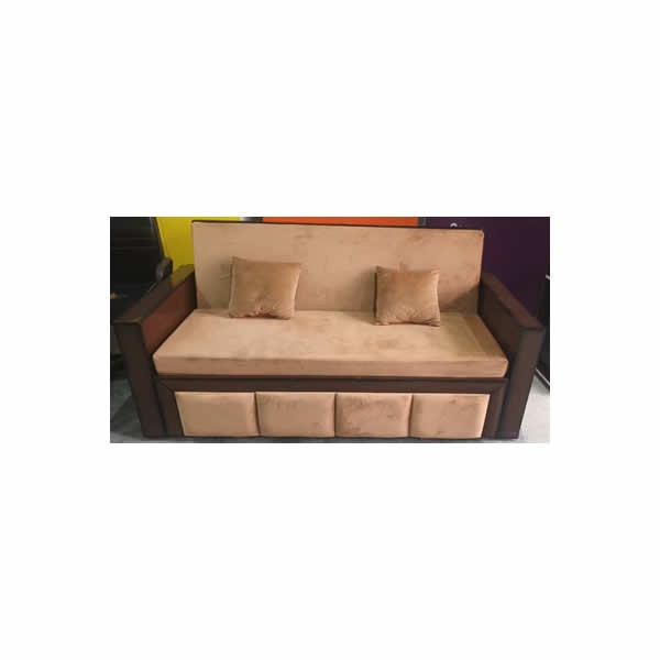 3 Seater Brown Wooden Sofa Cum Bed