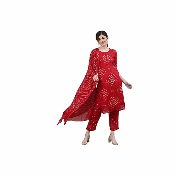 Women's Silk Blend Embroidered Straight Kurta Suit Set with Dupatta & Pants