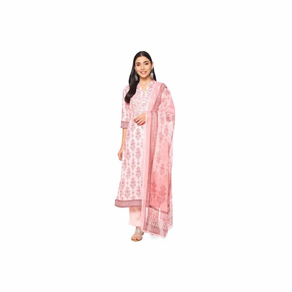 Women's Pink Silk Blend Digital Print Unstitched Suit Set 0