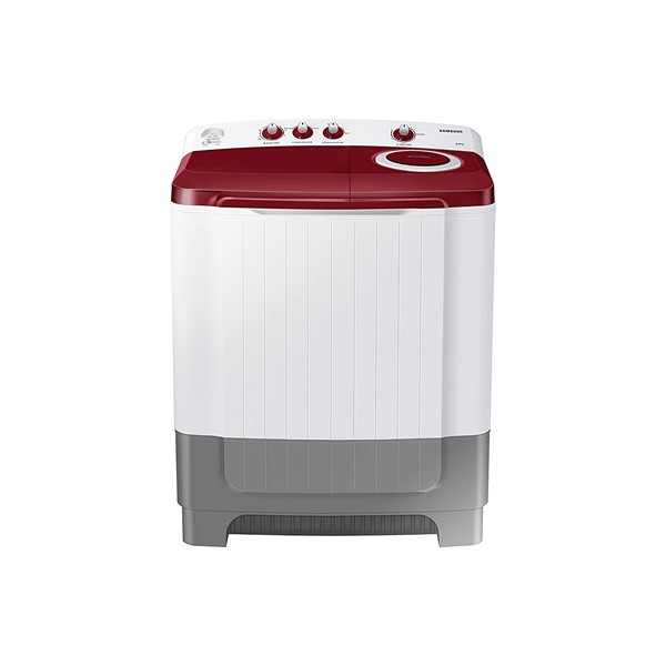 Samsung 8.0 Kg Semi-Automatic 5 Star Top Loading Washing Machine (WT80R4000RG/TL, Light Grey, Wine Red Lid (Opaque), Hexa Storm Pulsator)