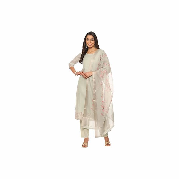 Women's Grey Chanderi Digital Print Unstitched Suit Set