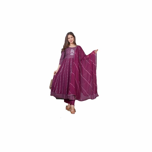 Embroidered Anarkali Kurti with Pant and Dupatta Set