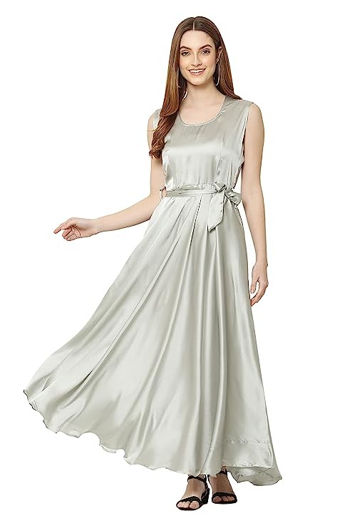 Women's Satin Fit & Flared Maxi Dress/Anarkali Dress/Gown/Long Frock for Women and Girls
