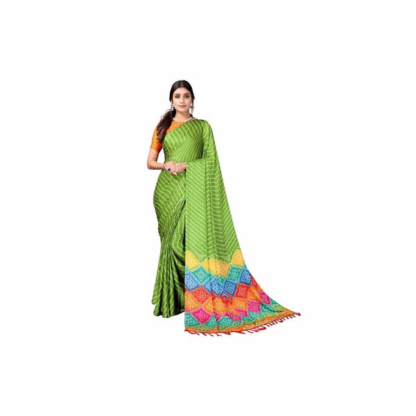 Women's Tassel & Bandhani Printed Silk Saree with Unstitched Blouse Piece0