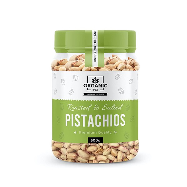 Organic Box Californian Roasted & Salted Pistachios - Pista Dry Fruits (Jar) Namkeen Pistha California With Shell, 500gm