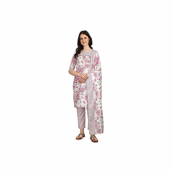 Women's Printed Cotton Blend Kurta, Pant and Dupatta Set