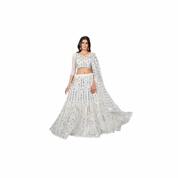 Women's Georgette Semi Stitched Lehenga Choli In white Colour Wedding Lehenga