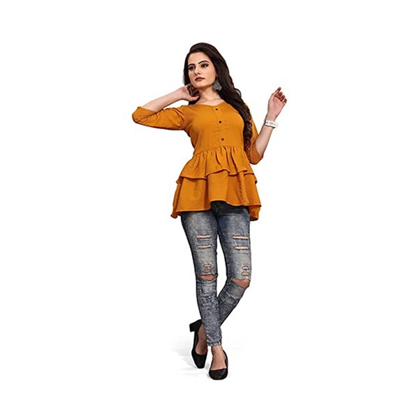 Brucella Style Casual 3/4 Sleeve Solid Women Top