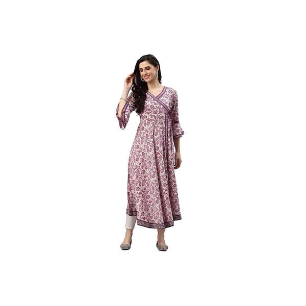 Women's Rayon Floral Printed Angrakha Kurta for Women