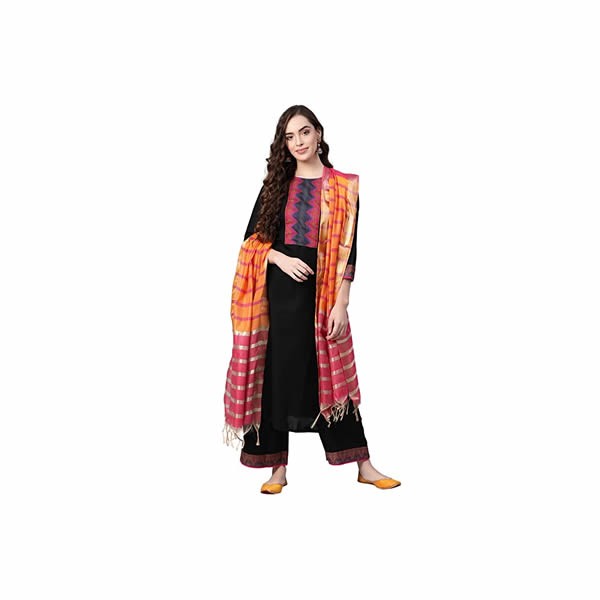 Women's Pure Cotton Solid Straight Kurta Palazzo With Dupatta Set