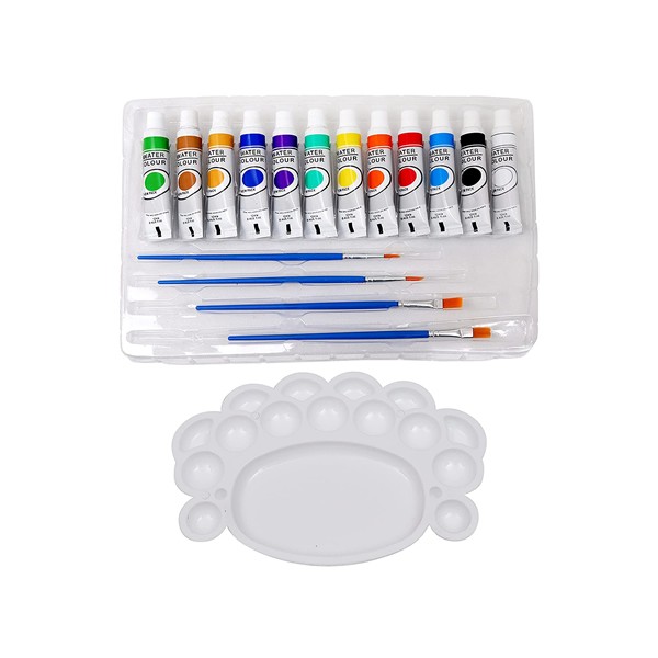 Kurtzy 12 Colors Watercolor Finish Paint Set 12 ml Professional Artist Grade Pigment Rich Water Color With 4 Brushes Art Painting Kit With Painting Palette, Multicolour