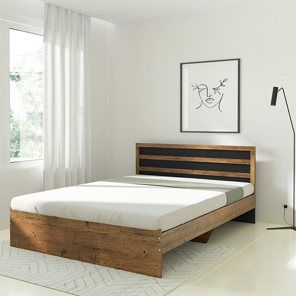 Amazon Brand - Solimo Alasia Engineered Wood Queen Bed (Forest Dark & Black)