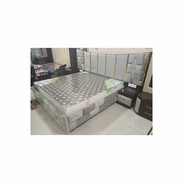 Teak Wood Designer Double Bed With Side Table