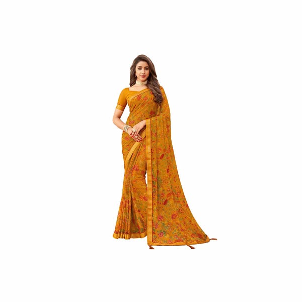 Women's Floral Printed Chiffon Saree with Blouse