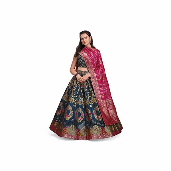 Women's Jacquard Semi-Stitched Lehenga choli