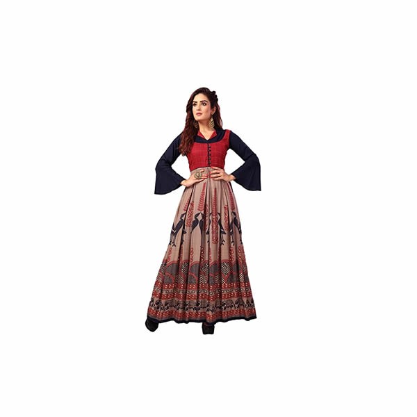 Women's Rayon Anarkali Printed Kurti, 3/4 Sleeve Fully Stitched Women Long Kurti Everyday Wear Comfortable Party and Ethnic Wear Collar