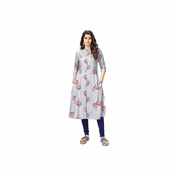 Women's Foil Printed A-Line Rayon Kurta