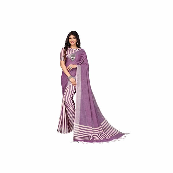 Women'S Woven Poly Cotton Saree With Unstitched Blouse Piece