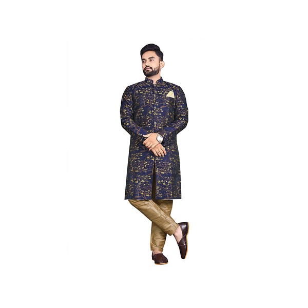 Vastramay Mens Silk Blend Sherwani (Grey_VASMSW122)