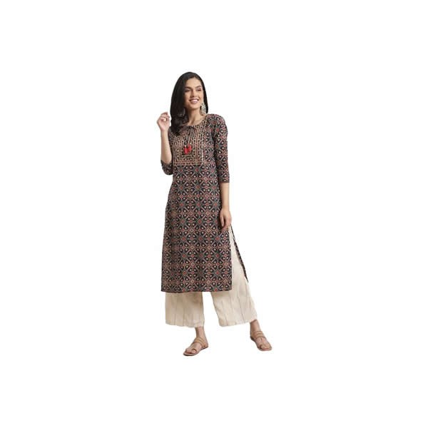 Women's Staright Knee Length Heart Pattern Rayon Kurti