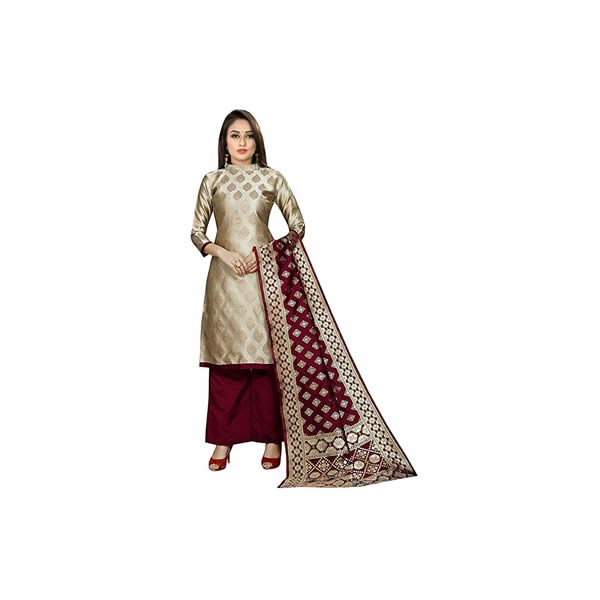 Women's Banarasi Silk Unstitched Dress Material With duppata And Bottom