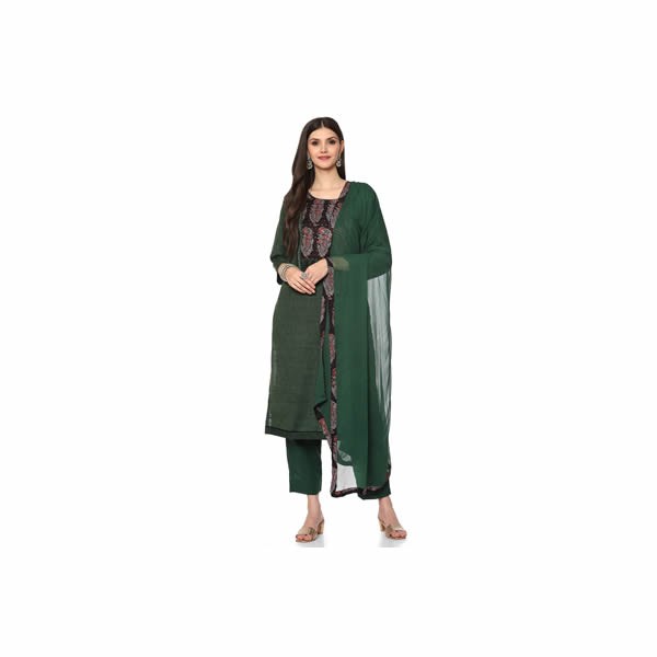 Women's Green Silk Unstitched Suit Set