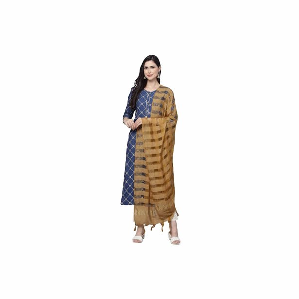 Women's Rayon Slub Printed Straight Kurta with Pant & Dupatta Set