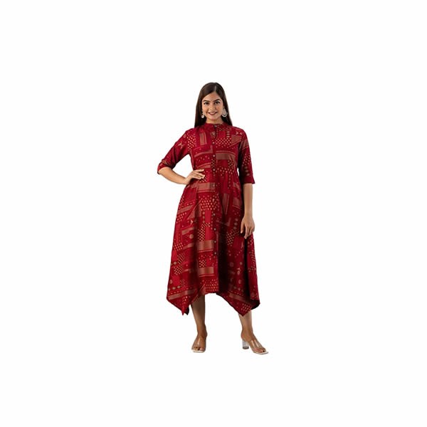 Women's Rayon Printed Anarkali Stylish Calf Length Kurta