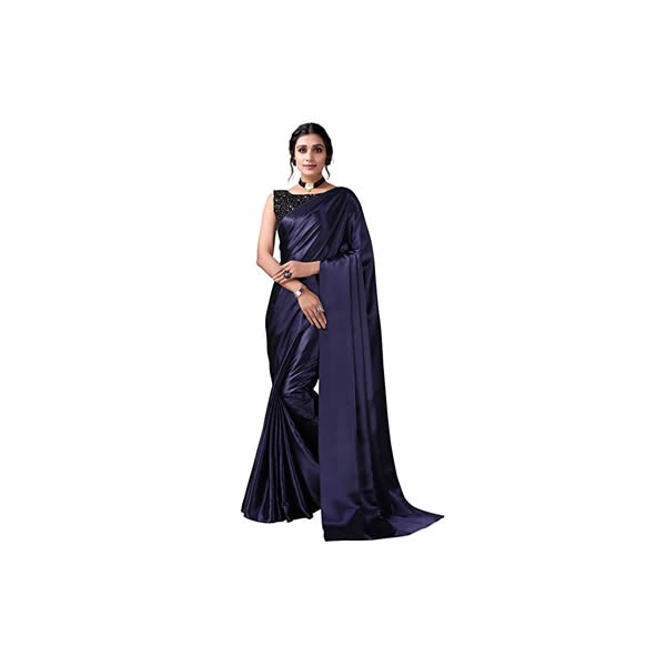 Women's Dyed Satin Silk Saree with Unstitched Blouse Piece