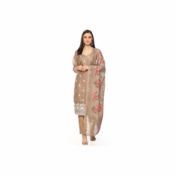 Women's Brown Cotton Digital Print Unstitched Suit Set